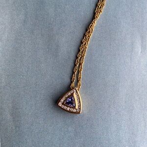 Vintage trillion cut tanzanite diamond halo pendant necklace